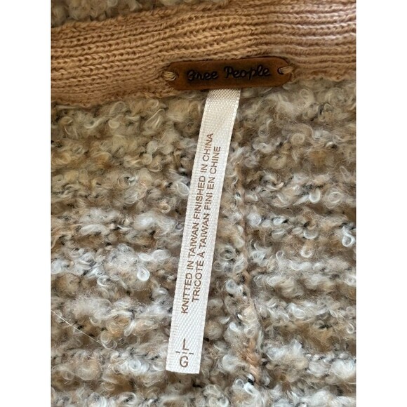 Free People Cardigan Women Large Tan BFF Marled Knit Oversized Open Front Boucle - Picture 9 of 14